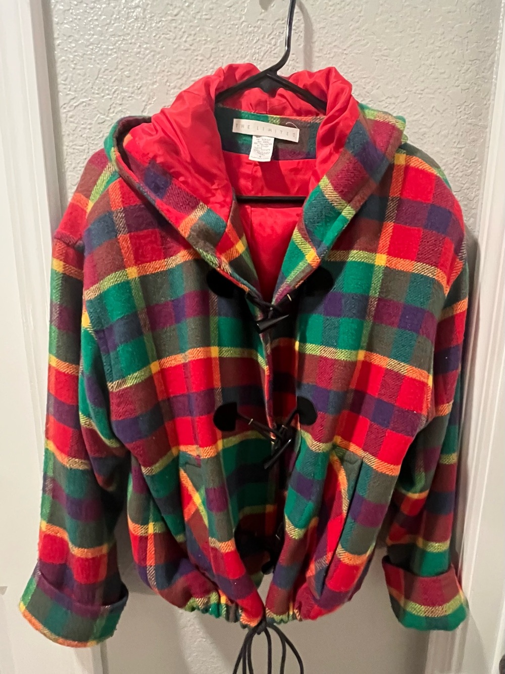 Multicolor Plaid Bomber Jacket with Red Lining